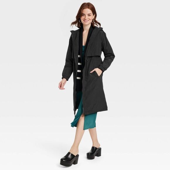 A New Day -  Women's Plus Winter Trench Rain Coat Jac Black - Picture 3 of 3